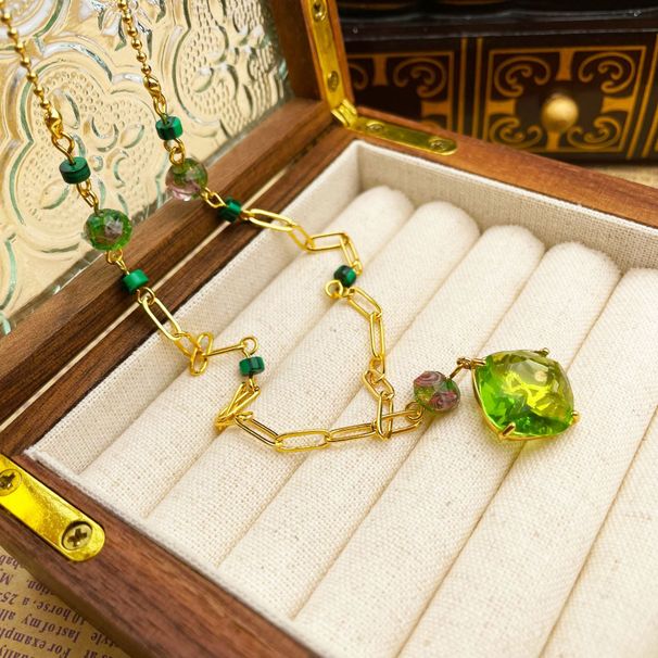 Chinese style trend exquisite crystal glass peacock stone patchwork necklace, fresh and versatile, high-end sense_ipsvogv.com