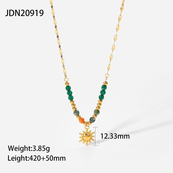New Fashion INS Natural Stone Pendant Necklace French Retro Style Gold Stainless Steel Sun Pendant Necklace for Women_ipsvogv.com