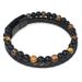 Volcanic Natural Stone Tiger Eye Beaded Bracelet For Men With Cowhide Cord And Agate Bangle Jewelry_ipsvogv.com