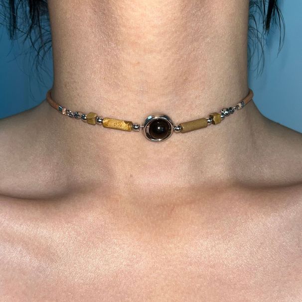 Original Retro New Chinese Tiger Eye Stone Beaded Necklace Female Clavicle Necklace Simple Fashion Niche Hot Girl Personality Accessories_ipsvogv.com