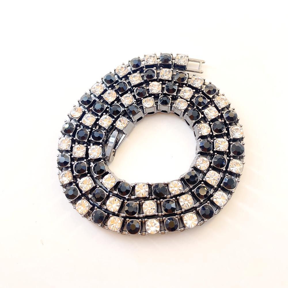 Hip Hop 5mm Single Row Inlaid Rhinestone Black And White Diamond Blue Tennis Chain_ipsvogv.com