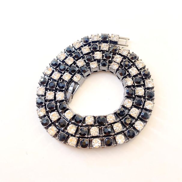 Hip Hop 5mm Single Row Inlaid Rhinestone Black And White Diamond Blue Tennis Chain_ipsvogv.com