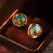Natural Pearl Enamel Earrings Medieval Style Oil Painting Frame Earrings Monet Garden High End Niche Female Earrings_ipsvogv.com