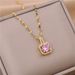 Korean Version Of Fashionable Gold Square Diamond Pendant Necklace With Zircon Necklace, Titanium Steel Jewelry,_ipsvogv.com