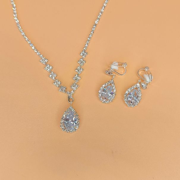 Women’s Jewelry Set Fashion Wedding Jewelry Necklace Earrings Set Rhinestone Zircon Wedding Dress Ladies Wedding Accessories High End Two Piece Set_ipsvogv.com