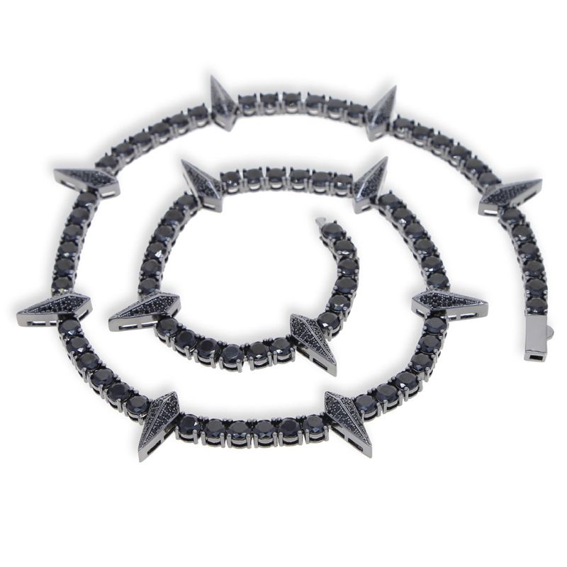 Hip Hop 5mm Black Zircon Inlaid Tennis Chain Black Panther Necklace Black Gold Electroplating Manufacturers_ipsvogv.com