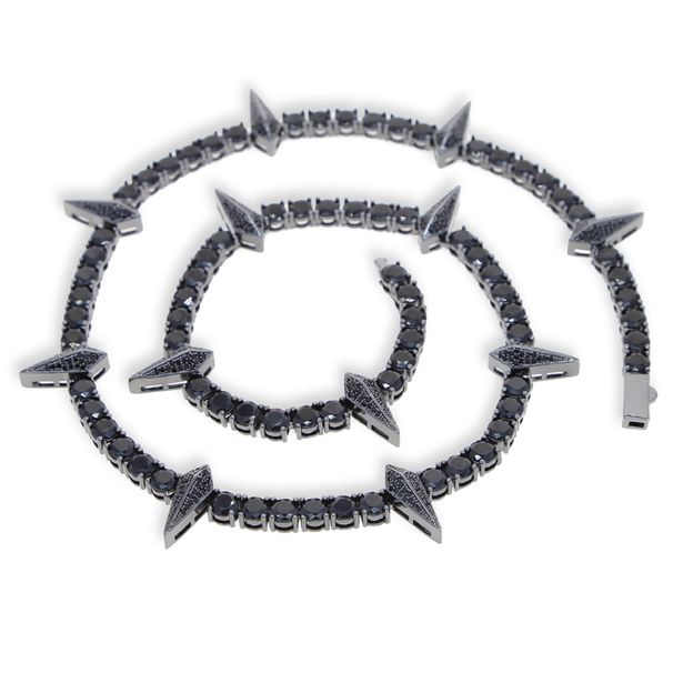 Hip Hop 5mm Black Zircon Inlaid Tennis Chain Black Panther Necklace Black Gold Electroplating Manufacturers_ipsvogv.com