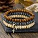 New Retro Style Wooden Beads Stacking Bracelets Men's Beaded Cross Pendant Bracelet Set Bracelets_ipsvogv.com