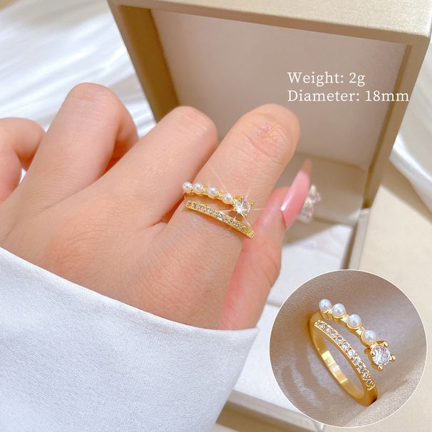 【 Real Gold 】 Pearl Zircon Fashion With Adjustable Opening, Simple Handmade Ring, Couple's Pair Ring_ipsvogv.com