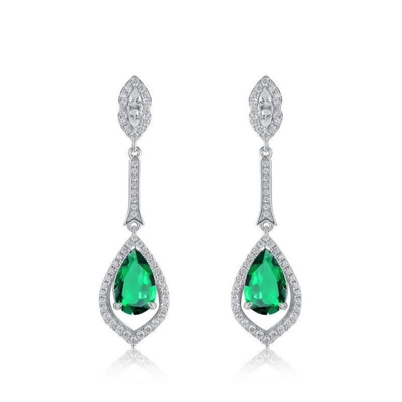 S925 Silver Cultured Emerald Earrings For Women, Fully Inlaid With Gemstones, Retro And Noble_ipsvogv.com
