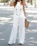 Women's new fashion casual backless solid color sleeveless suit wide-leg pants two-piece suit_ipsvogv.com