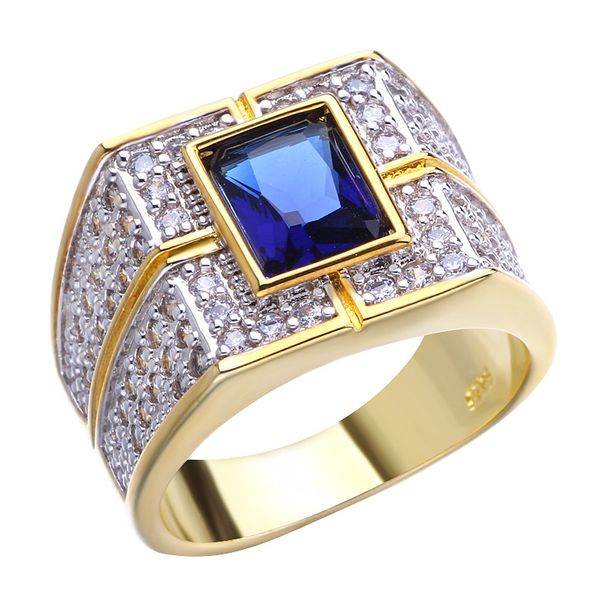 Exaggerated Square Men's Micro Inlaid Zircon Full Sky Star Blue Simulated Diamond Color Ring For Men_ipsvogv.com