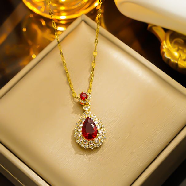 Necklace for Women: Versatile, Advanced, Colorless Emerald Necklace, Droplet Shaped Zircon Live Network, Red Titanium_ipsvogv.com