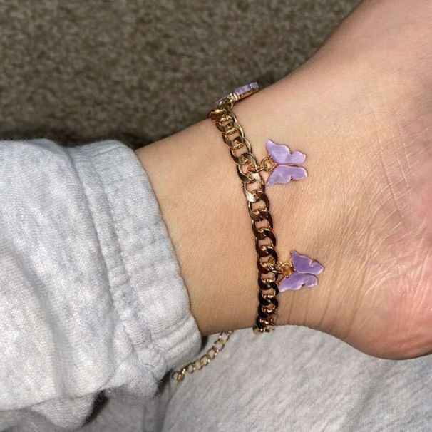 Hot Selling Titanium Steel Butterfly Anklet Colorful Acrylic Pendant Insect Butterfly Anklet for Women_ipsvogv.com