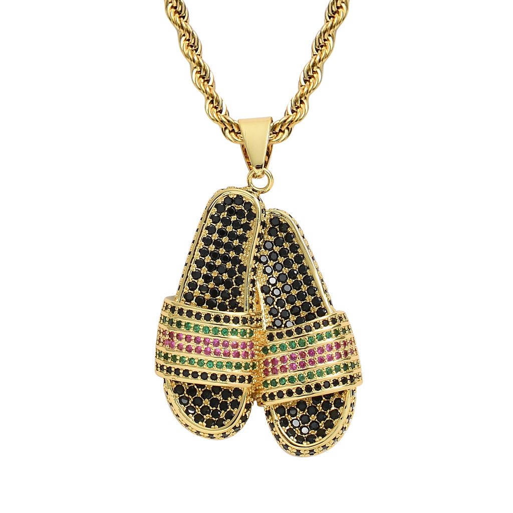 Unisex Necklace Men's Personality Color Slippers Pendant Hip Hop Zircon Pendant Men And Women Couple Hip Hop Jewelry_ipsvogv.com
