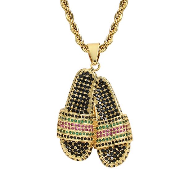 Unisex Necklace Men's Personality Color Slippers Pendant Hip Hop Zircon Pendant Men And Women Couple Hip Hop Jewelry_ipsvogv.com