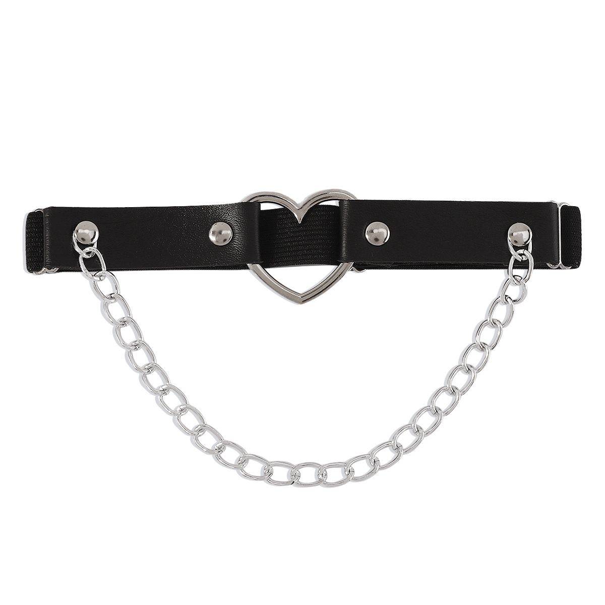 C0337 Diablo exaggerated leather heart rivet geometric Harajuku style chain leg loop female_ipsvogv.com
