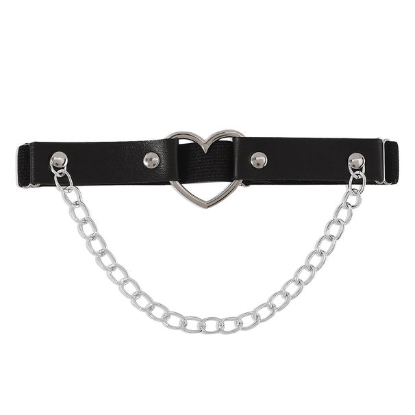 C0337 Diablo exaggerated leather heart rivet geometric Harajuku style chain leg loop female_ipsvogv.com