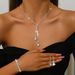 Women’s Jewelry Set Fashion Simple Jewelry Water Drop Shiny Wedding Claw Chain Diamond Dinner Set Necklace Earrings Bride Four Piece Set_ipsvogv.com