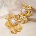 Gold-Plated Copper Exaggerated Metal Flower Stud Sweet Cool Fashion High-End Pearl Women's Earrings_ipsvogv.com