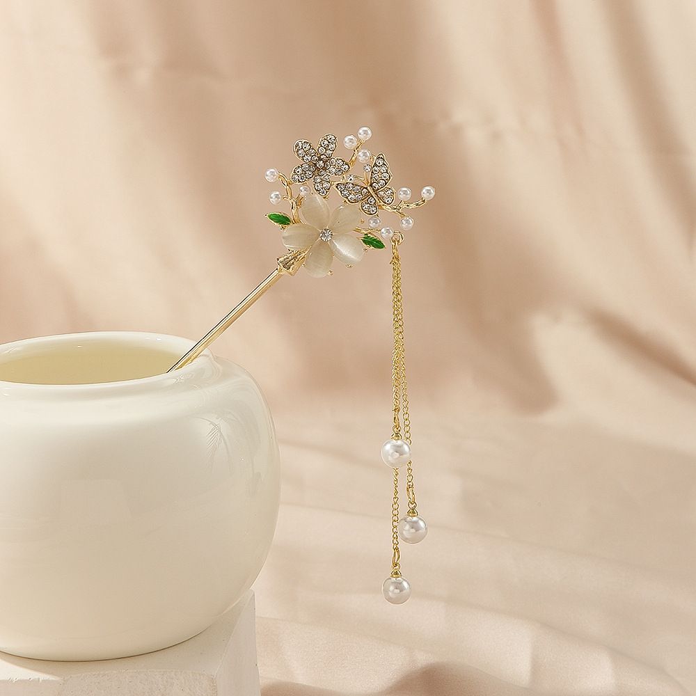 Women's headdress pearl flower hairpin ancient style simple modern daily hairpin Hanfu step shaking tassel ancient costume women_ipsvogv.com