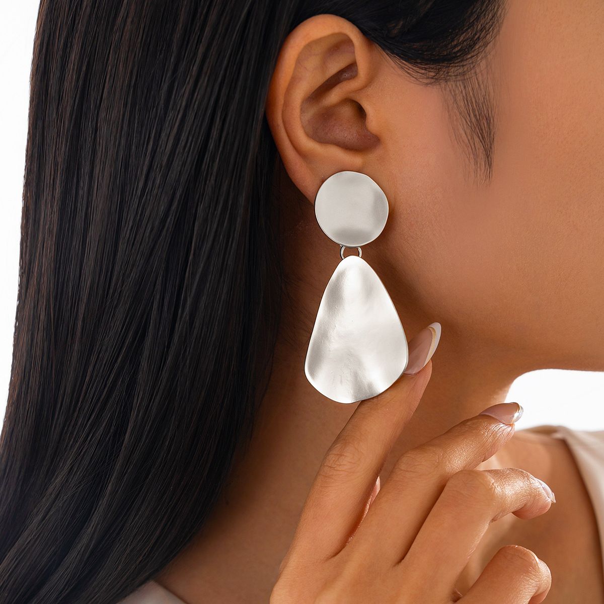 Fashionable Geometric Metal Ring Pendant With Exaggerated Irregular Water Droplet Splicing Earrings_ipsvogv.com
