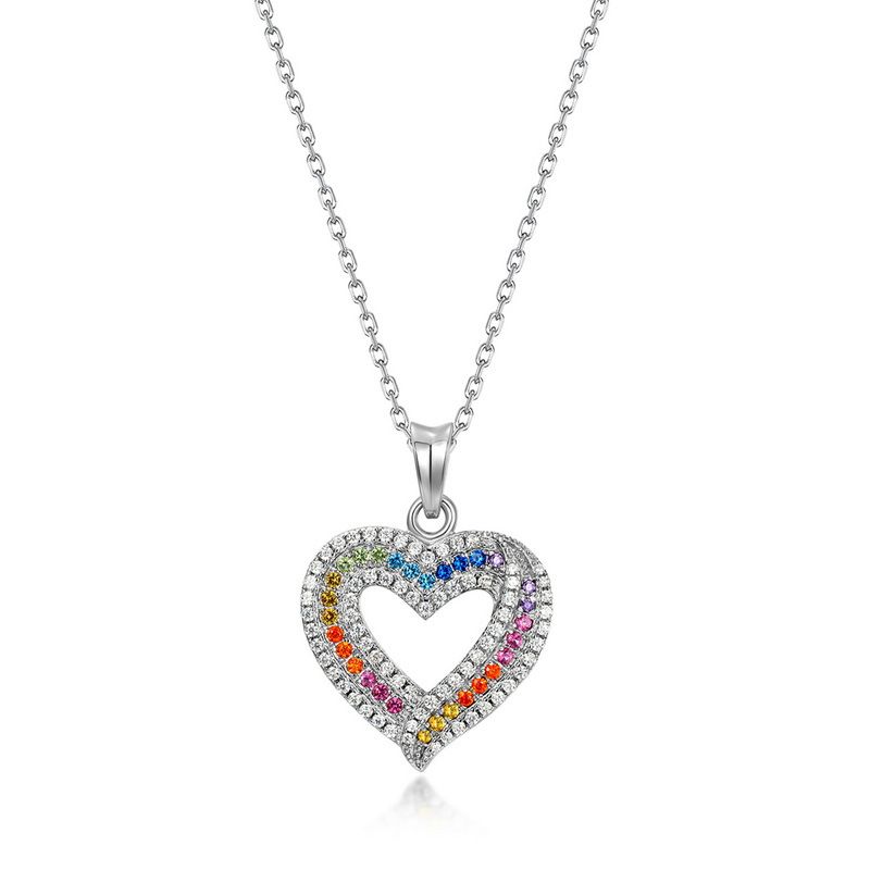 Heart Shaped Rainbow Zircon Pendant Female S925 Silver Full Of Colored Gems Love Necklace Light Luxury All Match_ipsvogv.com