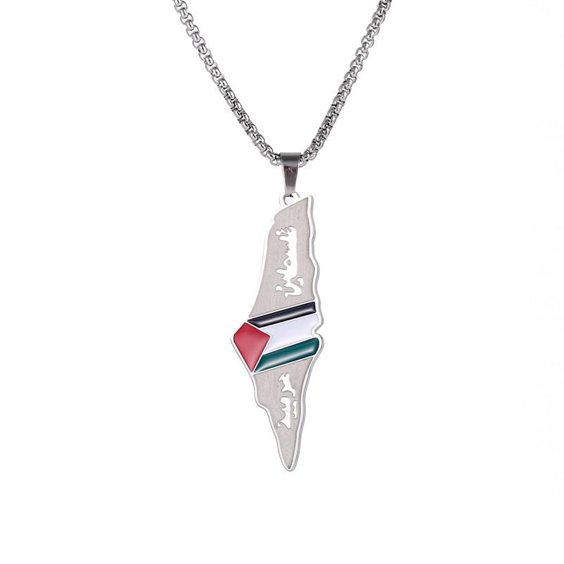 Hot selling retro oil drip stainless steel Israel Palestine flag map necklace jewelry_ipsvogv.com