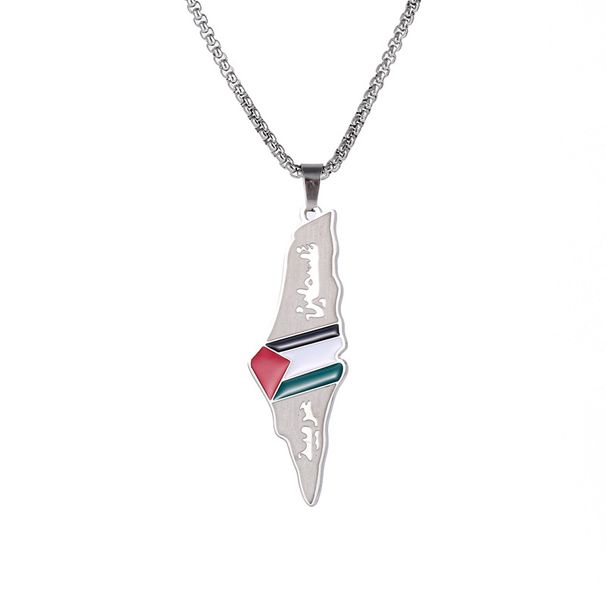 Hot selling retro oil drip stainless steel Israel Palestine flag map necklace jewelry_ipsvogv.com