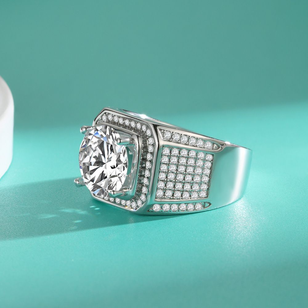 Sterling Silver Big Men's Ring Full Of Stars 10 Carat Moissanite Domineering Men's Ring Atmospheric Gift For Boyfriend_ipsvogv.com