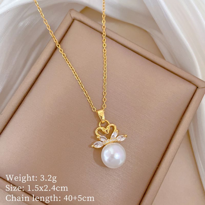 】 Mandarin 【 Duck Pearl Zircon Light Luxury Charm Gorgeous Full Diamond Necklace Women's Versatile Clavicle Titanium 【 】_ipsvogv.com