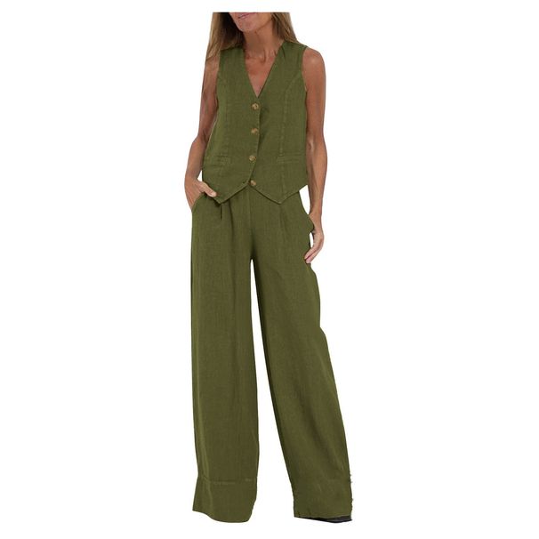 Women's Clothing new fashion vest trousers collage stitching cotton and linen casual suit_ipsvogv.com