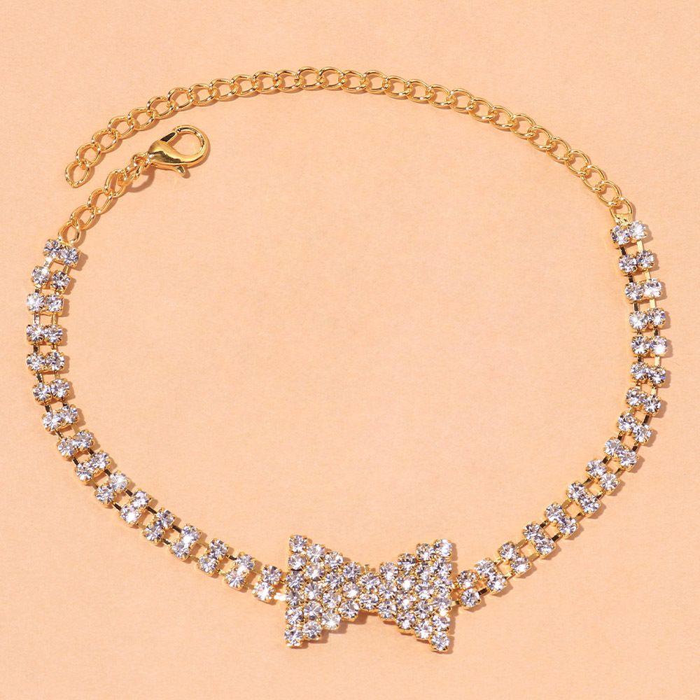 Jewelry Exquisite Small Full Diamond Bow Anklet Beach Double Row Rhinestone Anklet_ipsvogv.com