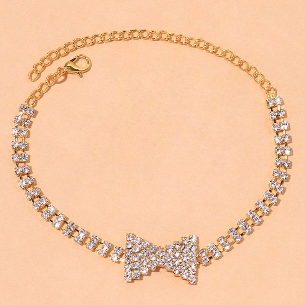 Jewelry Exquisite Small Full Diamond Bow Anklet Beach Double Row Rhinestone Anklet_ipsvogv.com