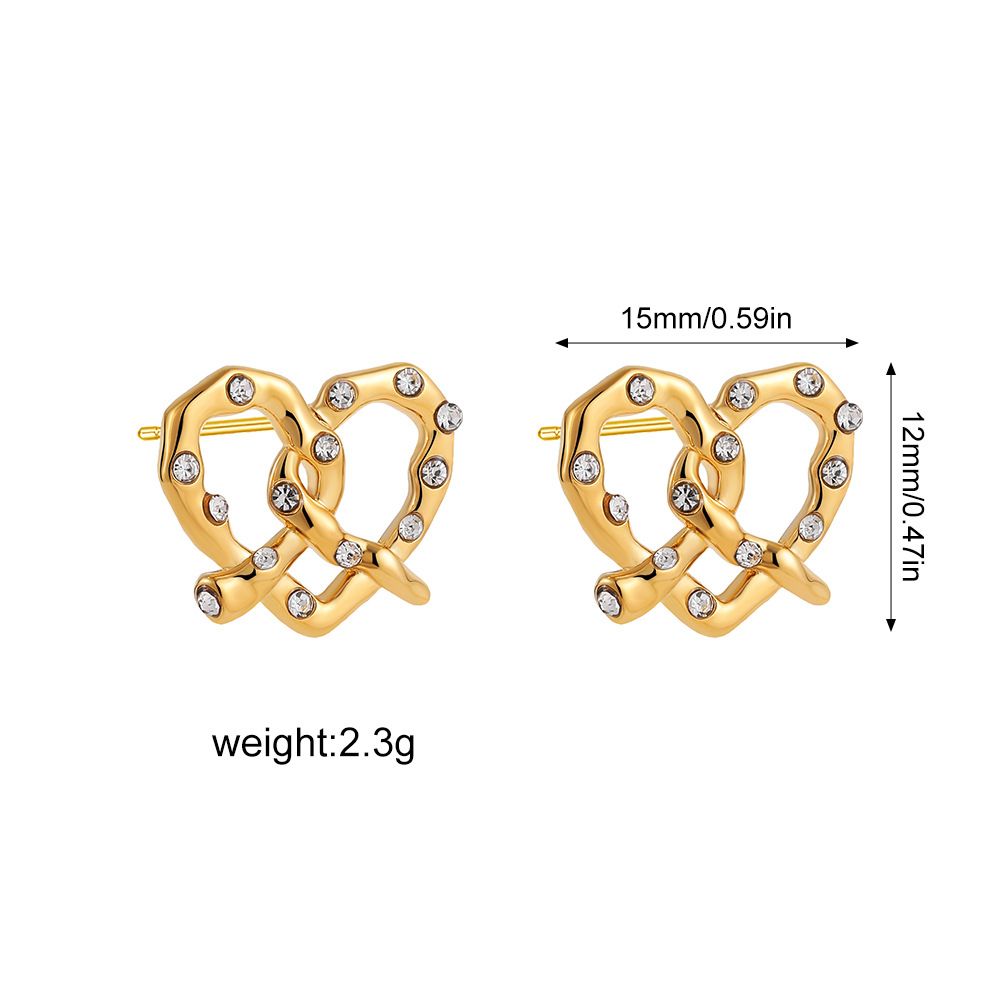 Unisex Simple All Match Super Fairy Brei Knot Three Dimensional Cross Copper Crossing Diamond Love Knot Heart Shaped Earrings_ipsvogv.com