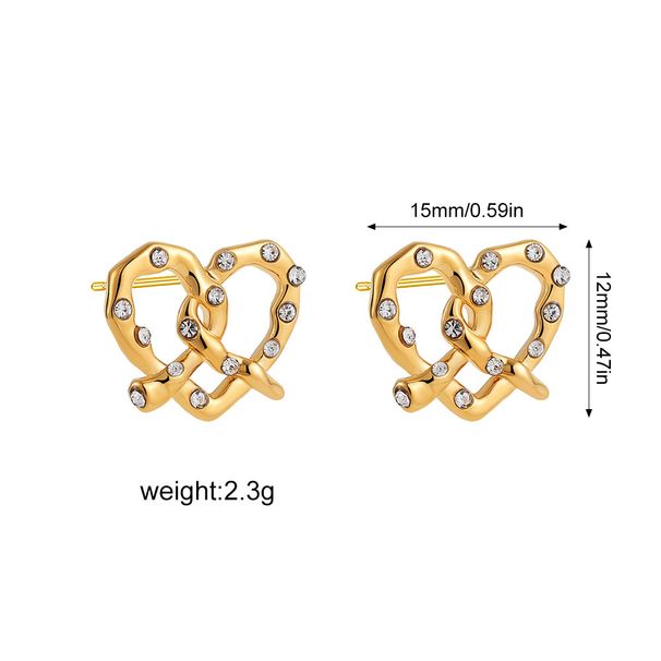 Unisex Simple All Match Super Fairy Brei Knot Three Dimensional Cross Copper Crossing Diamond Love Knot Heart Shaped Earrings_ipsvogv.com
