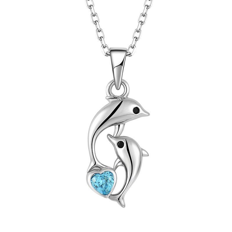 Simple Fashion Cute Dolphin Dia Love Pendant Women's Gift S Sterg Sier Necklace Animal Trend Accessories_ipsvogv.com