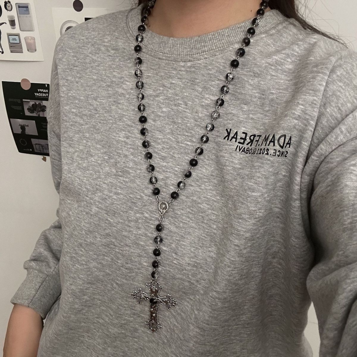 Retro Punk Gothic Beaded Cross Necklace Female Dark Rock Choker Hot Girl Sweater Chain Clavicle Chain Trendy_ipsvogv.com