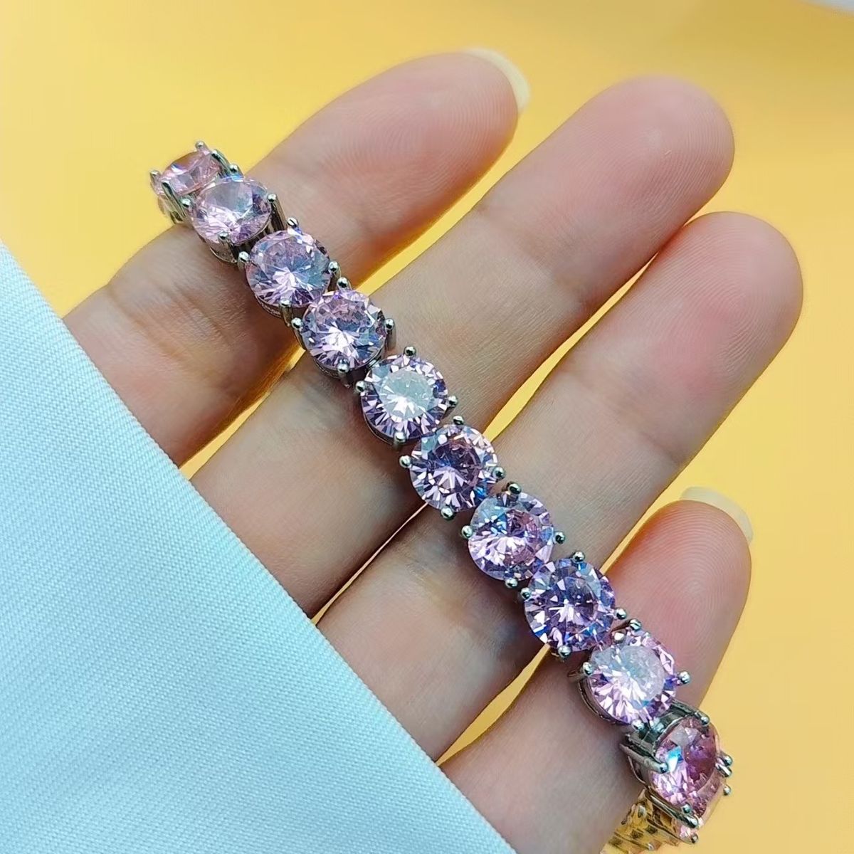 Hip Hop Round 8mm Multi-color Zircon Women's High Carbon Diamond Bracelet, Handmade Accessory_ipsvogv.com