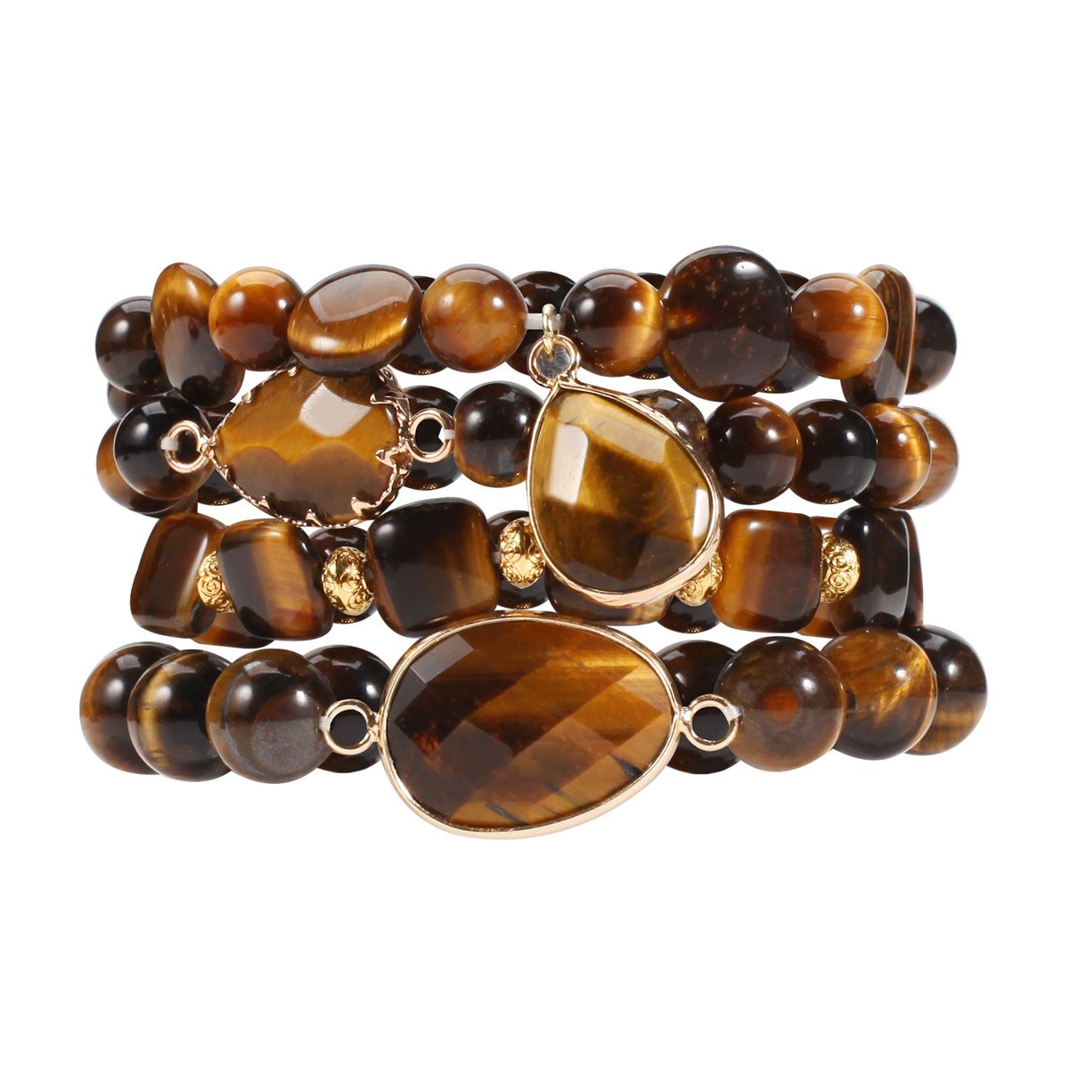 Tiger Eye Natural Stone Bracelet Set Elastic Beads Adjustable_ipsvogv.com