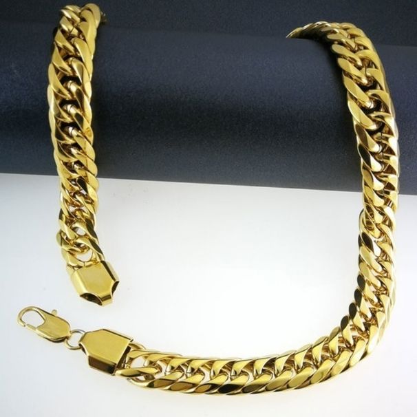 Heavy Mens 16mm Width Necklace Bracelet All Polished 316L Stainless Steel Necklace_ipsvogv.com