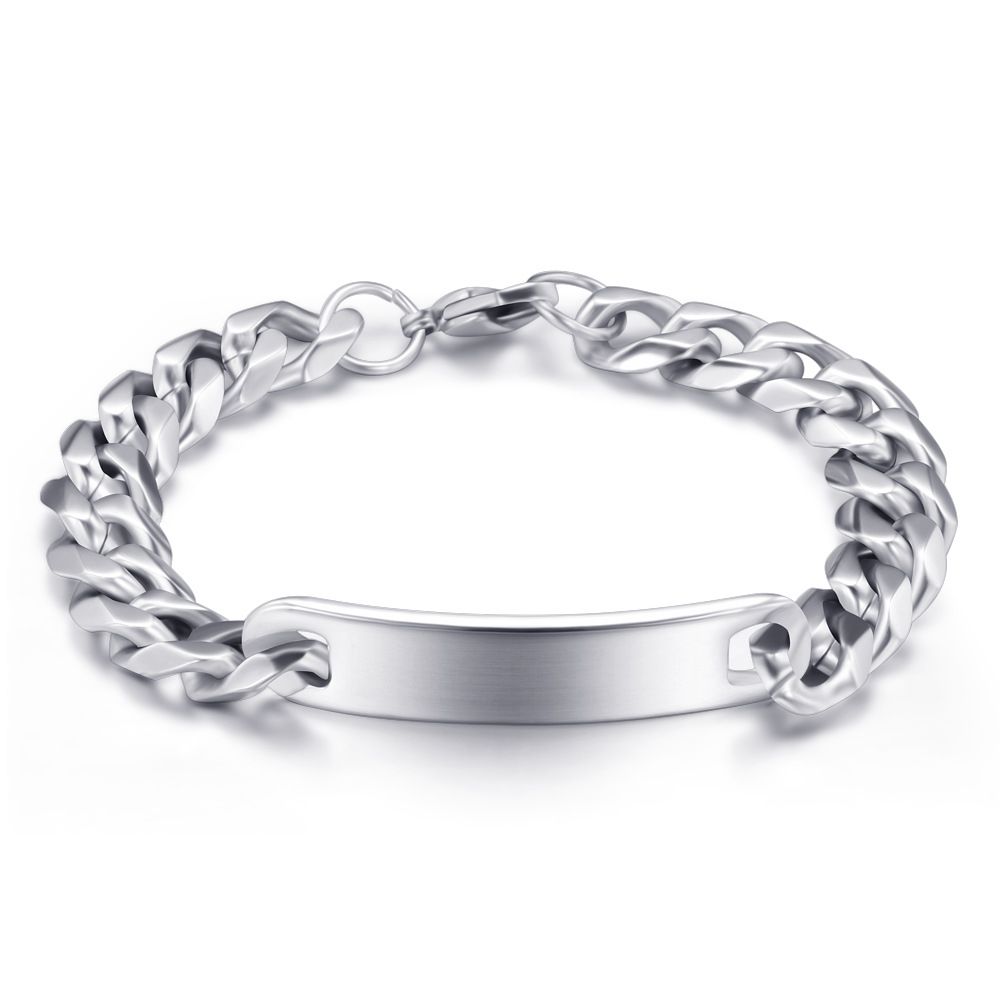 Minimalist Personality Long Bar 11MM Cuban Chain Stainless Titanium Steel Bracelet Customizable Engraving_ipsvogv.com