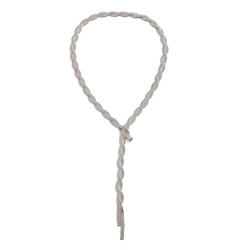 Woven Flat Snake Bone Chain Necklace Female European And American Fashionable Simple Cold Wind Catwalk Model Catwalk Collarbone Neck Chain Accessories_ipsvogv.com