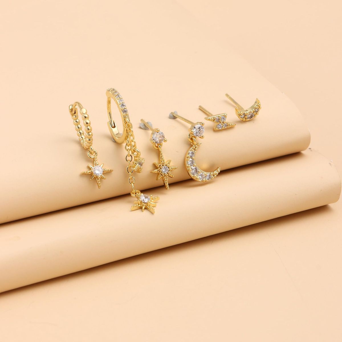 Women’s Jewelry Set Fashion Brass Real Gold Electroplatin Hot Selling Luxury Zircon Moon Star Ladies Earrings Set_ipsvogv.com