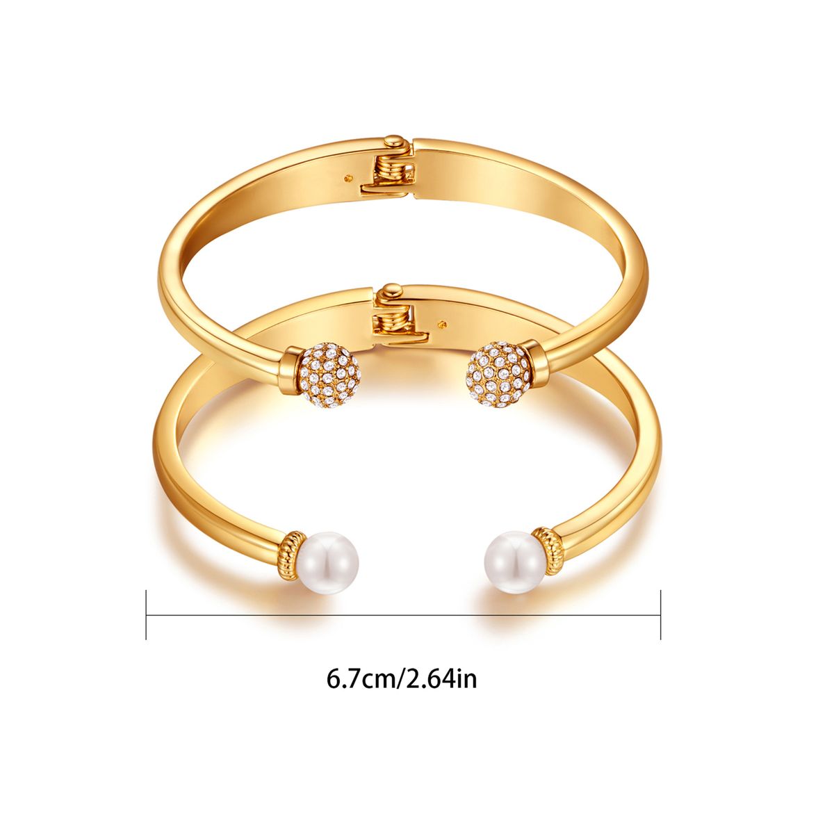 Niche design open bracelet jewelry high end geometric smooth double piece inlaid pearl bracelet_ipsvogv.com