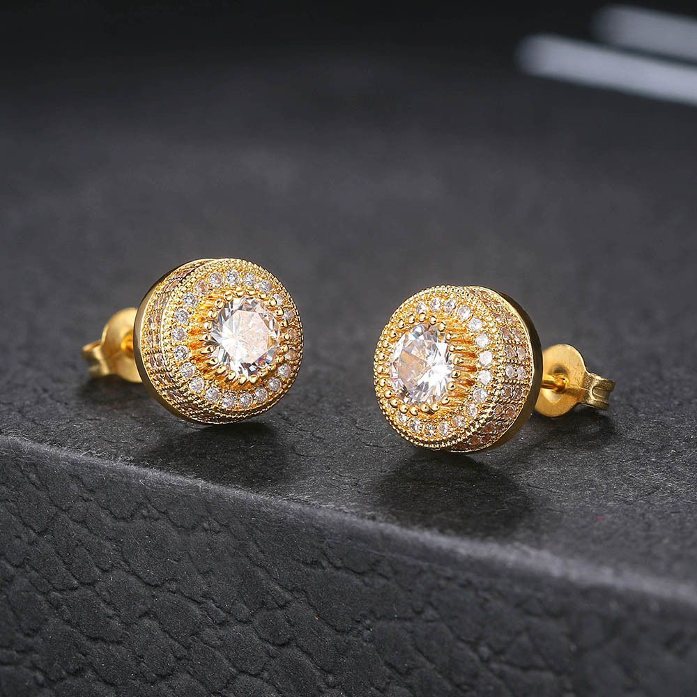 Unisex hot selling full diamond earrings, zircon micro inlaid hip hop trendy round men's earrings_ipsvogv.com