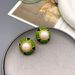 New round contrasting enamel pearl inlaid diamond earr, fashionable, simple, personalized, high-end and elegant_ipsvogv.com