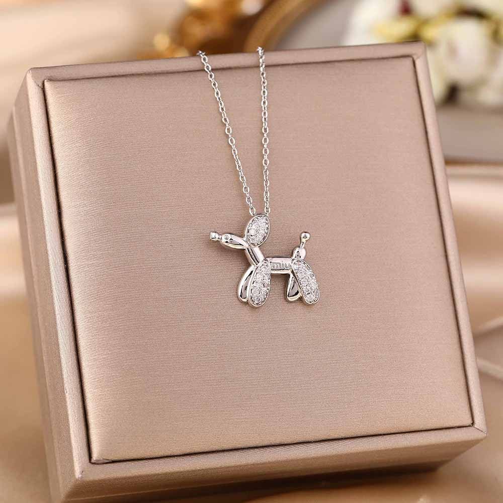 Exquisite Zircon Micro Inlaid Balloon Dog Necklace, Women's Light Luxury Niche Design, Stainless Steel Collarbone Chain,_ipsvogv.com