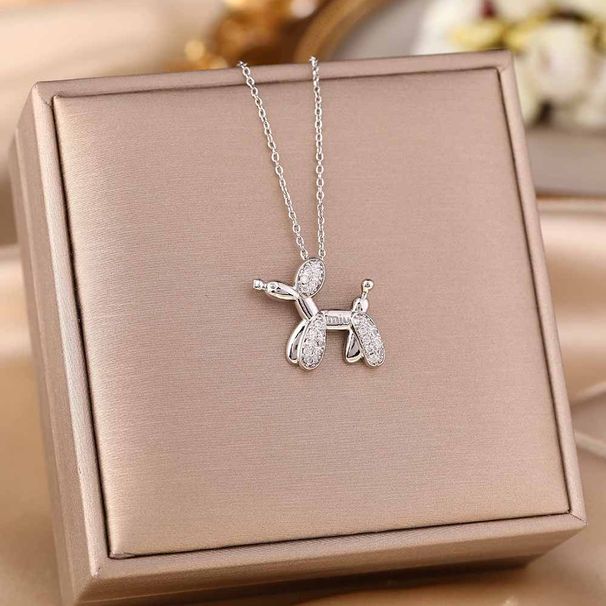 Exquisite Zircon Micro Inlaid Balloon Dog Necklace, Women's Light Luxury Niche Design, Stainless Steel Collarbone Chain,_ipsvogv.com