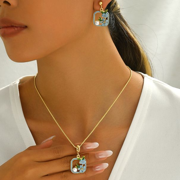 Flower Necklace & Earrings Set For Women - Fashionable Niche Oil Drop Inlay Jewelry With Elegant Pendant Design_ipsvogv.com